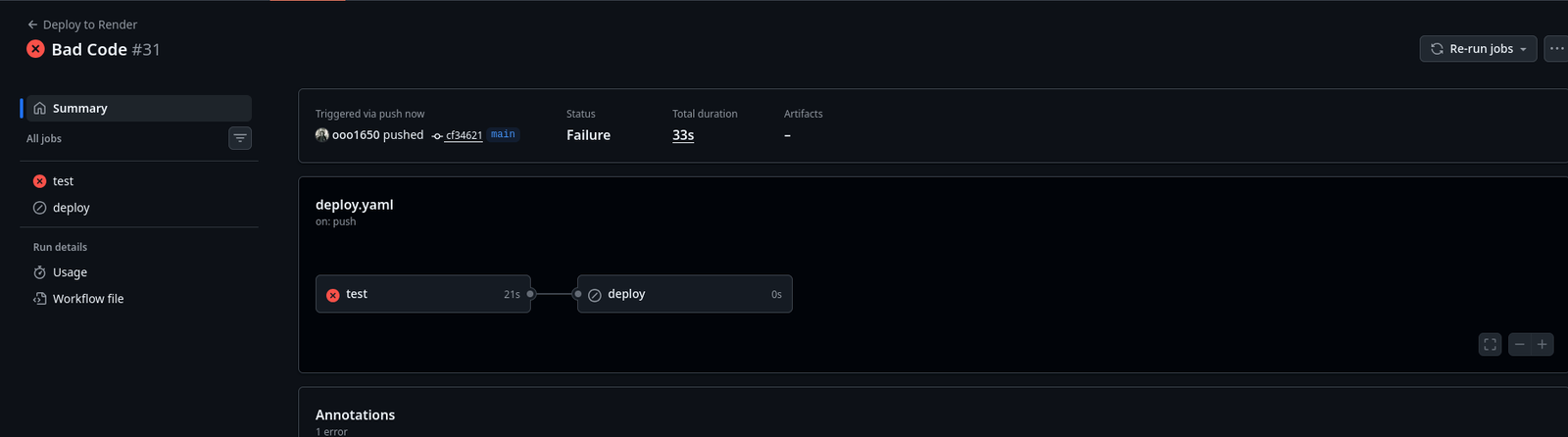 Deploy job not executing cause test job failed